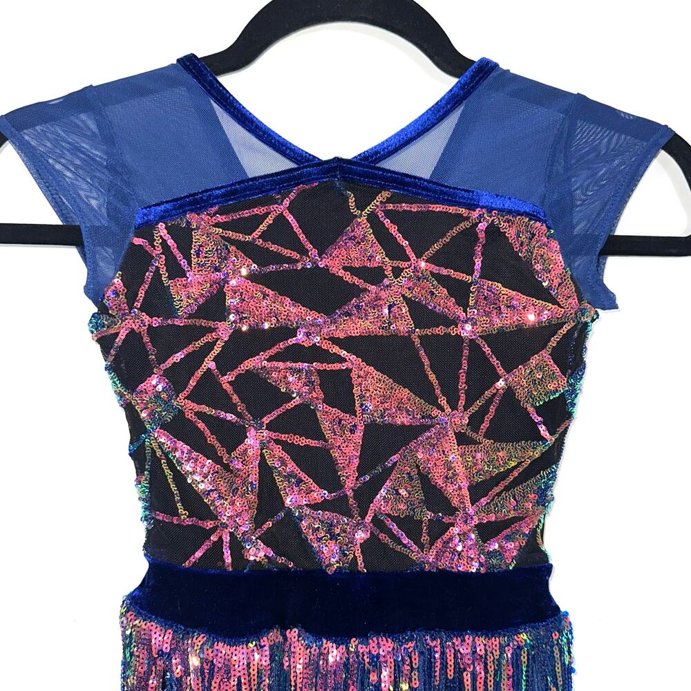 Weissman Showtime Girls ‘Misbehave’ Dance Blue Velvet Sequin Fringe Dress SC - Picture 4 of 16